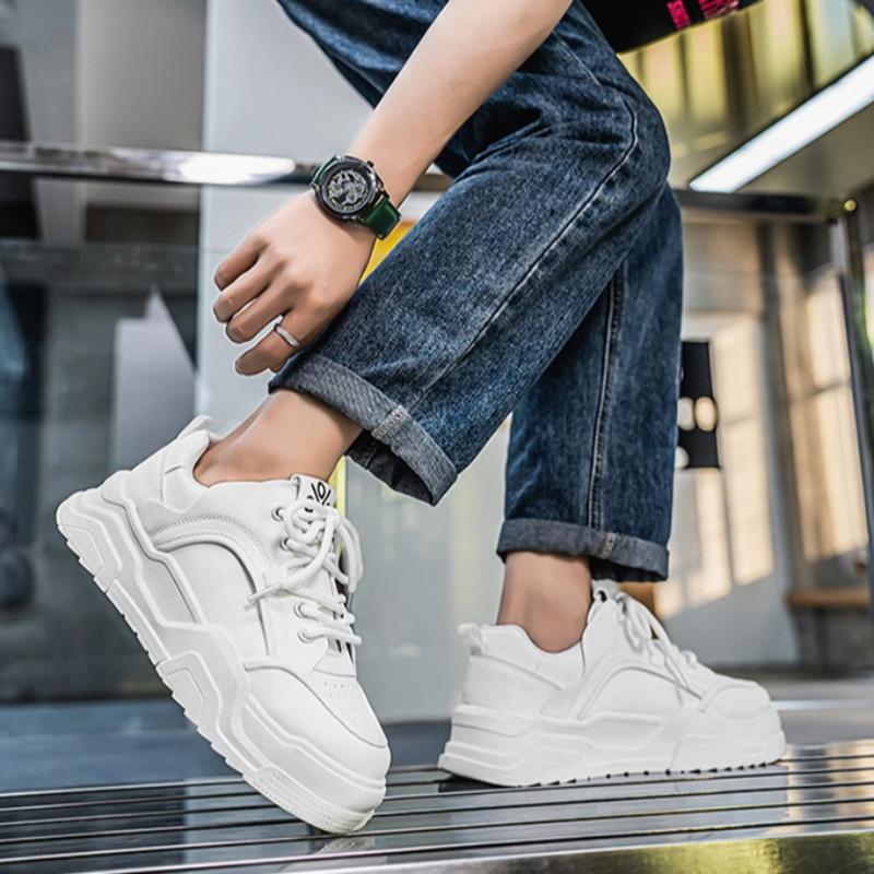 Fashion Mens Student Versatile Sneakers Trend Lace-up Soft Leather Casual Shoes Outdoor Lace-up Platform Vulcanized Shoes Zapatos Hombre