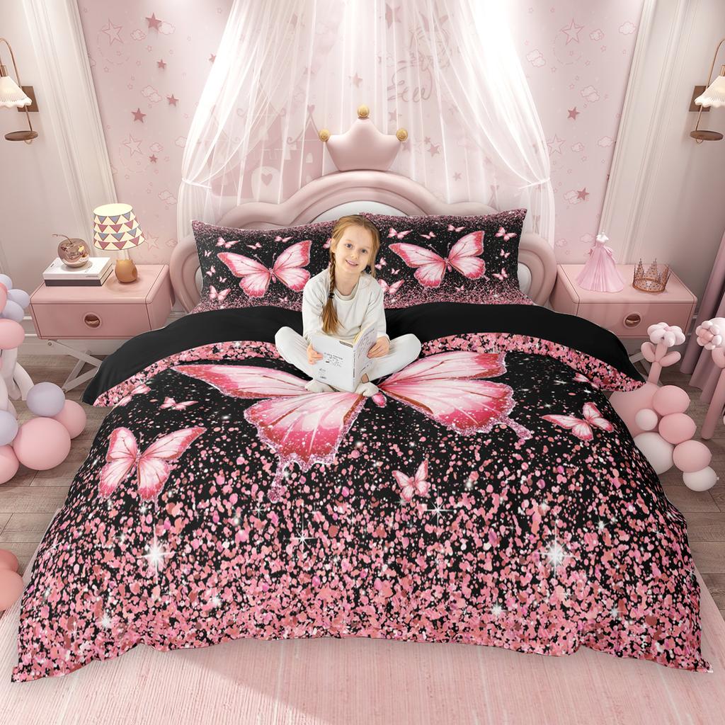Homewish Chic Butterfly Duvet Cover Set For Girls Spring Garden Flower Quilt Cover Set Wild Animal Floral Bedding Set