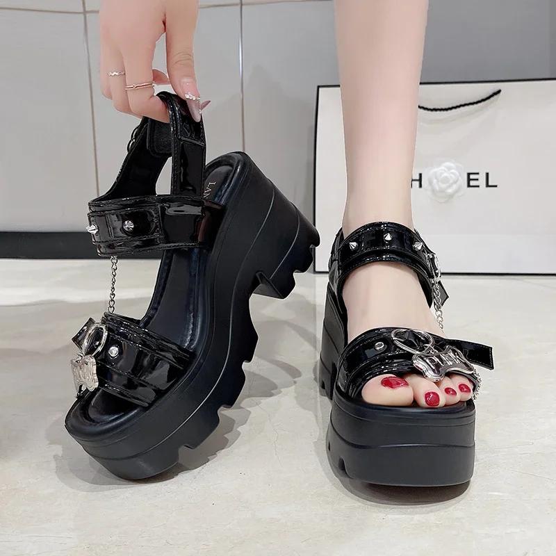 Fashion 10CM New Punk Style Women's Sandals Comfort Summer Beach Shoes Heels High Platform Slippers Woman Open Toe Pumps Large Size 42