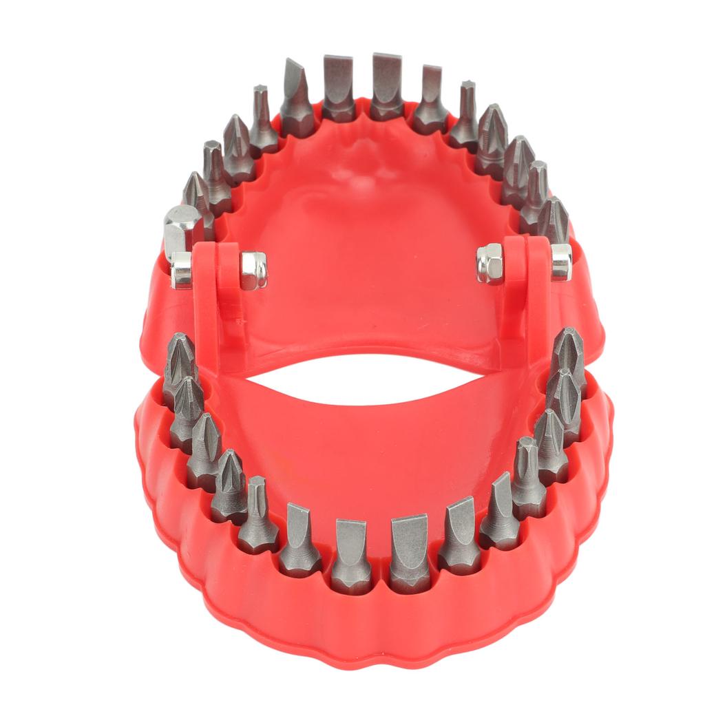 Denture Drill Bit Holder Denture Screwdriver Organizer 3D Sculpture Desk Decor 28 Holes Red With Bits
