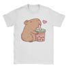 Men's Cute Capybara Loves Bubble Tea T Shirts 100% Cotton Clothing Unique Short Sleeve Crewneck Tee Shirt Printed T-Shirt