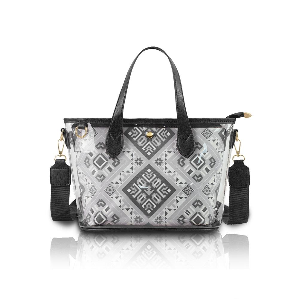 

Сумка из парчи Гуанси Чжуан в этническом стиле, сумка-тоут из ПУ, прозрачная водонепроницаемая женская сумка через плечо из ПВХ, съемная сумка для мамы 27.5*13*20.5