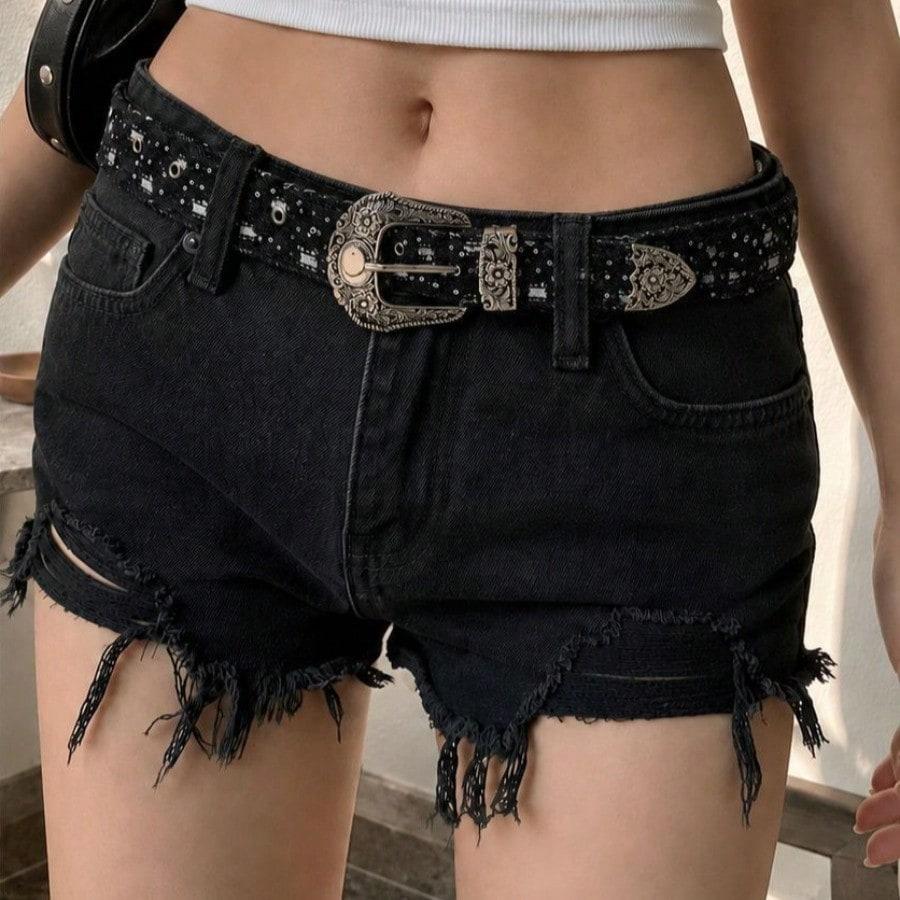 Vintage Y2k Spicy Girl Carved Buckle Denim Sequin Rivet Decorative Belt for Women