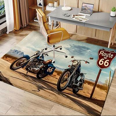 Route 66 Motorcycle Wall Art Print PosterOffice Mat Perfect for Home Decor Office Desk Chair Rugs Chair Carpet for Office Polyester Chair Ma
