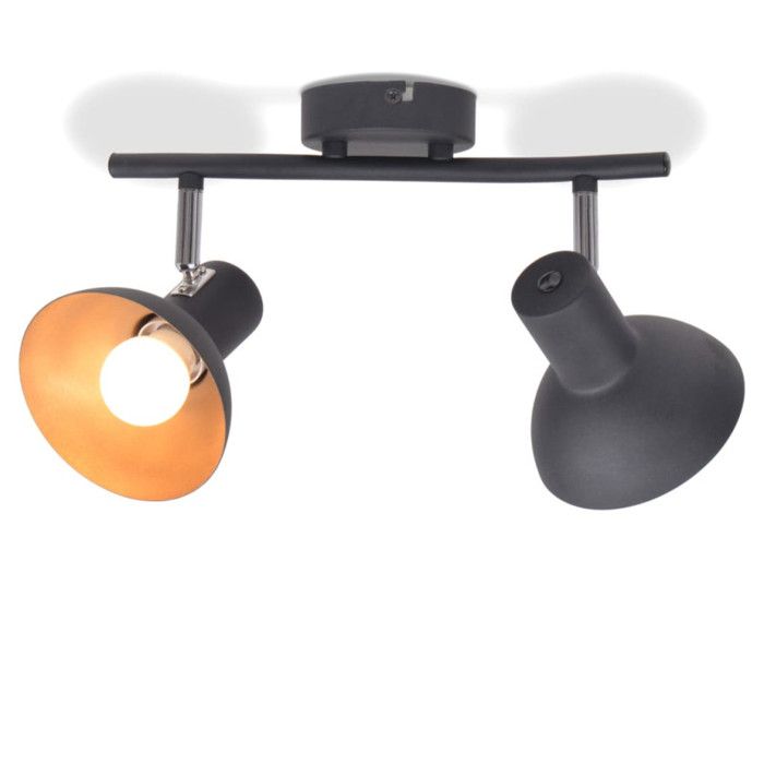 VidaXL Plafonnier 2 Ampoules E27 Noir Doré Lampe de Plafond Eclairage Lustre 244409