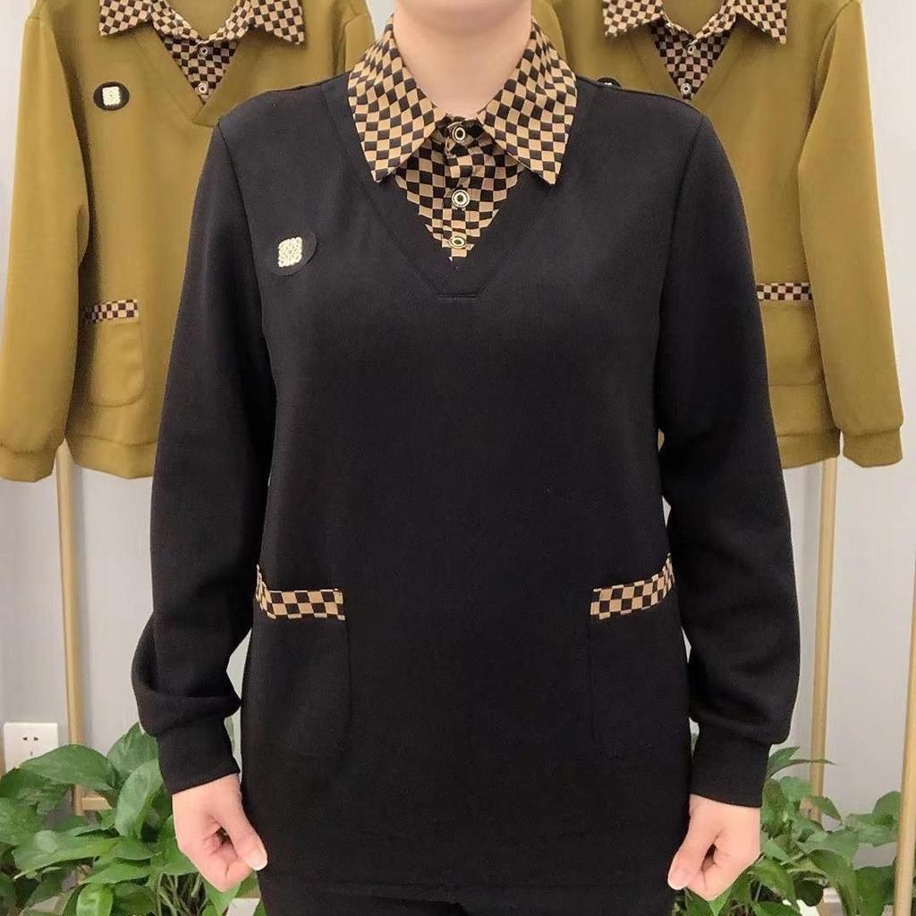 Camicia Base Plaid Finto Due Pezzi da Donna Primavera e Autunno Camicia a Maniche Lunghe Colletto Largo per Top Casual da Mamma