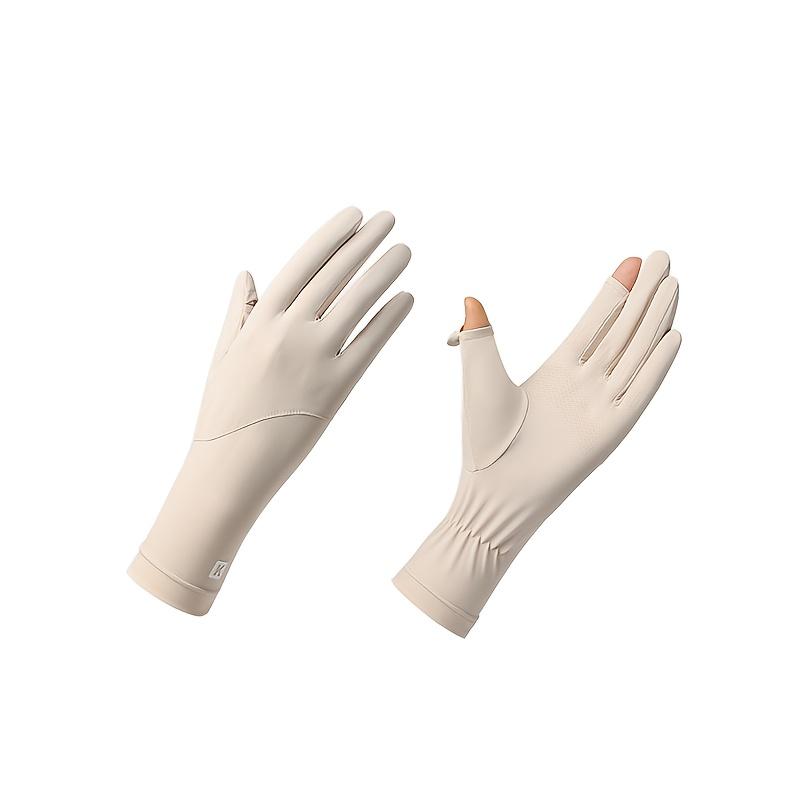 

Солнцезащитные перчатки для женщин, ледяной шелк, летняя защита от УФ-лучей, тонкий дизайн для улицы, для езды на велосипеде, вождения, противоскользящие, для ладоней женщин бежевый