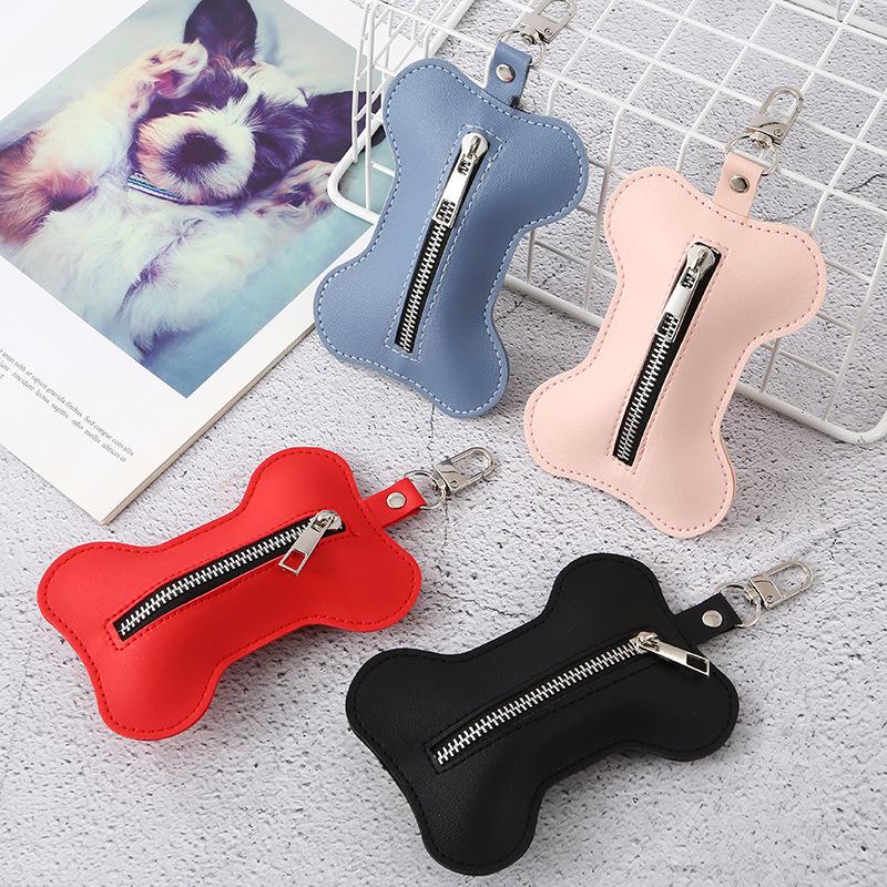 Bone-Shaped Dog Poop Bag Dispenser & Trash Can with Large Leather Storage In Stock