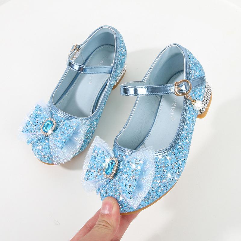 Kinder-High Heels Mädchen Pailletten Prinzessin Schuhe kleines Mädchen Elsa Klassenkameradin Baby Kristall Schuhe Frühling und Herbst Einzelne Schuhe