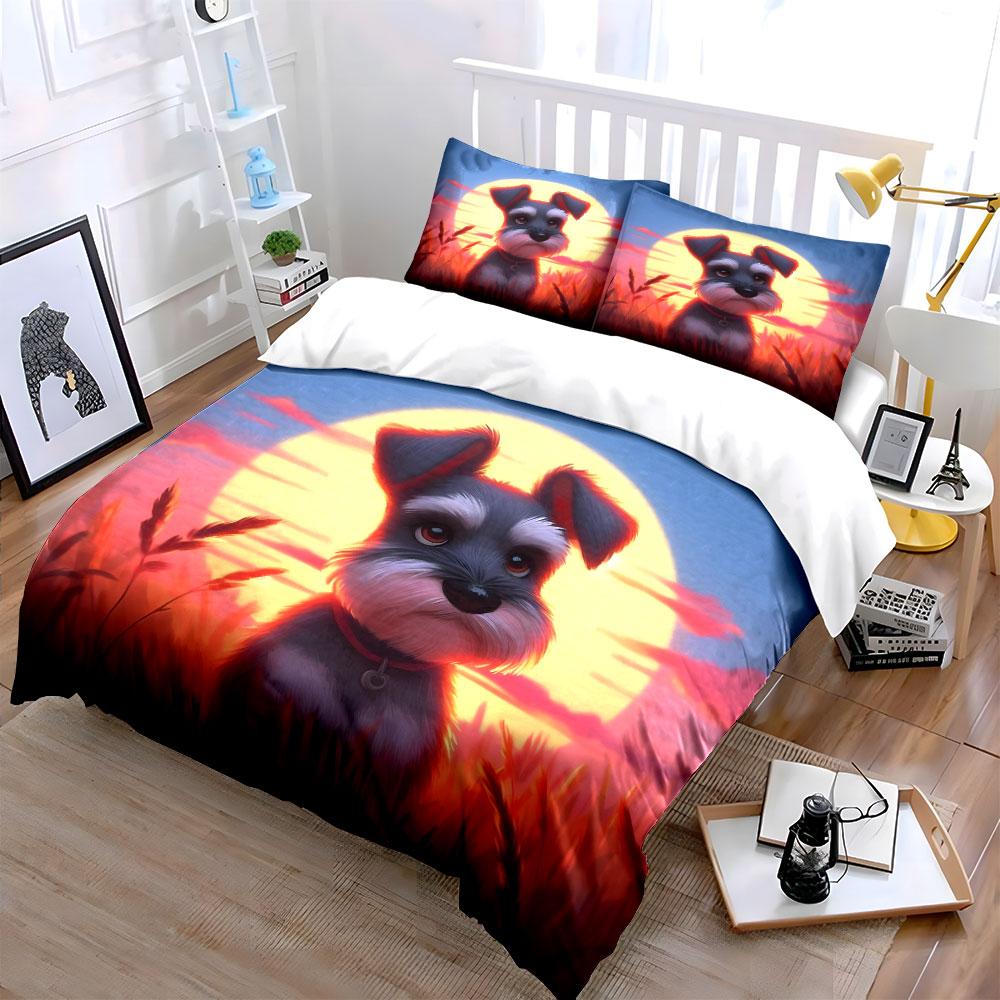 Sunset Dog Decor Set Bedding Set with 1 Duvet Cover 2 Pillowcases Single Double King Queen, Gift