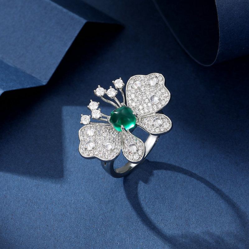 

Новое модное персонализированное указательное палец легкое роскошное изысканное нишевое ювелирное изделие изумрудное кольцо-бабочка открытое кольцо серебряный