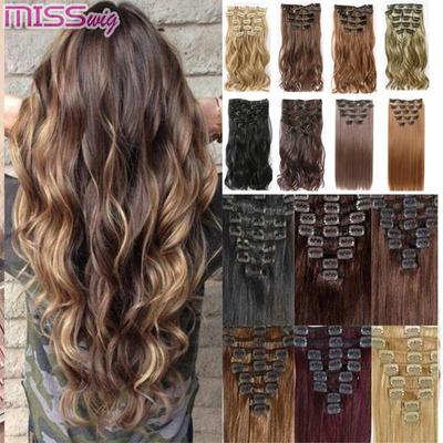 Parrucca colorata da donna con clip nell'estensione dei capelli Capelli lunghi lisci/grandi ricci finti 16 clip per parrucchino
