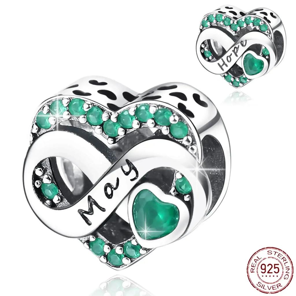 925  Silver January-December Birthday Stone Love Zircon Pendant Bead Fit Charms Necklace Bracelet Women Jewelry DIY Gift