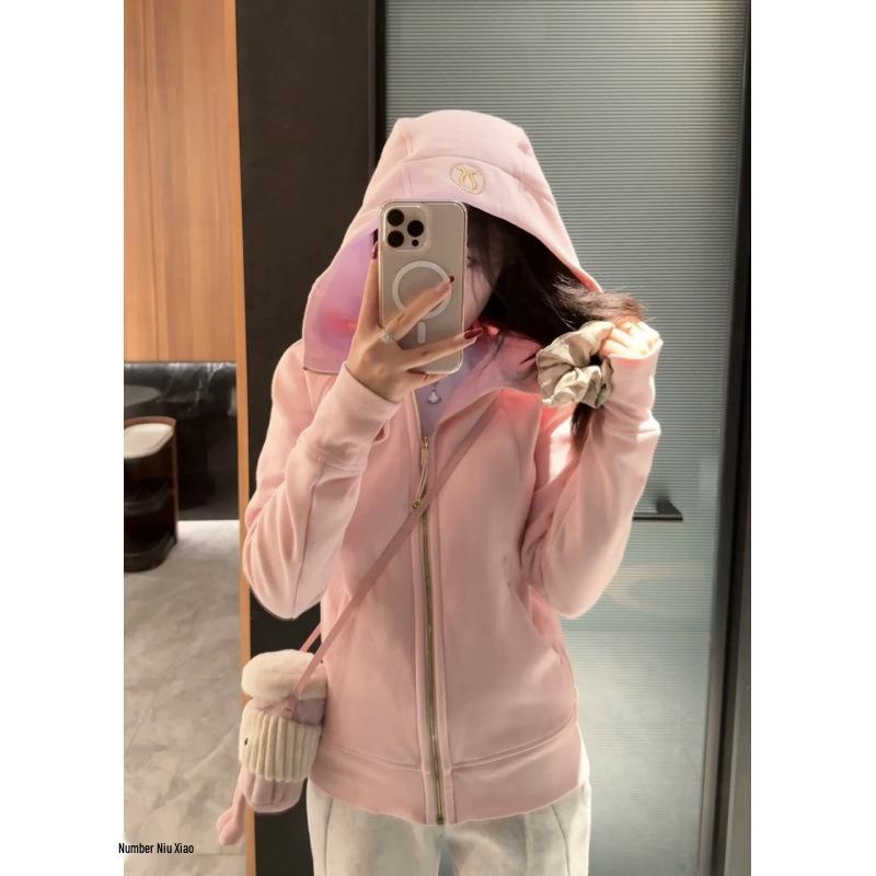 Sweat à capuche zippé intégral Lulu Original pour femme - Coupe ajustée - Veste de sport décontractée pour le yoga