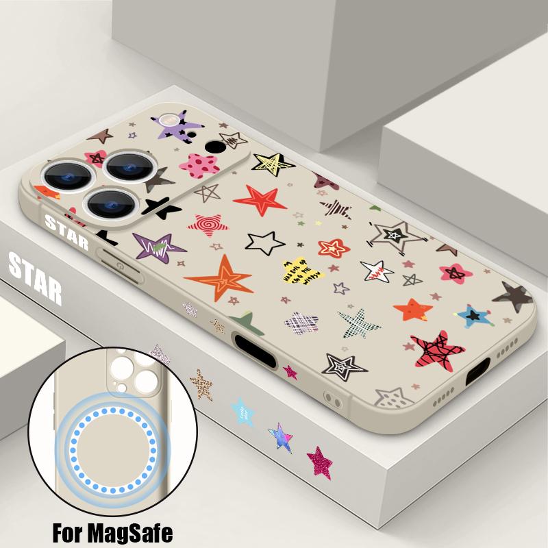 Magnetic For Magsafe Case For iPhone 17 Pro Max Colorful Stars Stripes Print Soft Silicone Phone Back Cover For iPhone 16 15 14 13 Pro Max 16e 17e