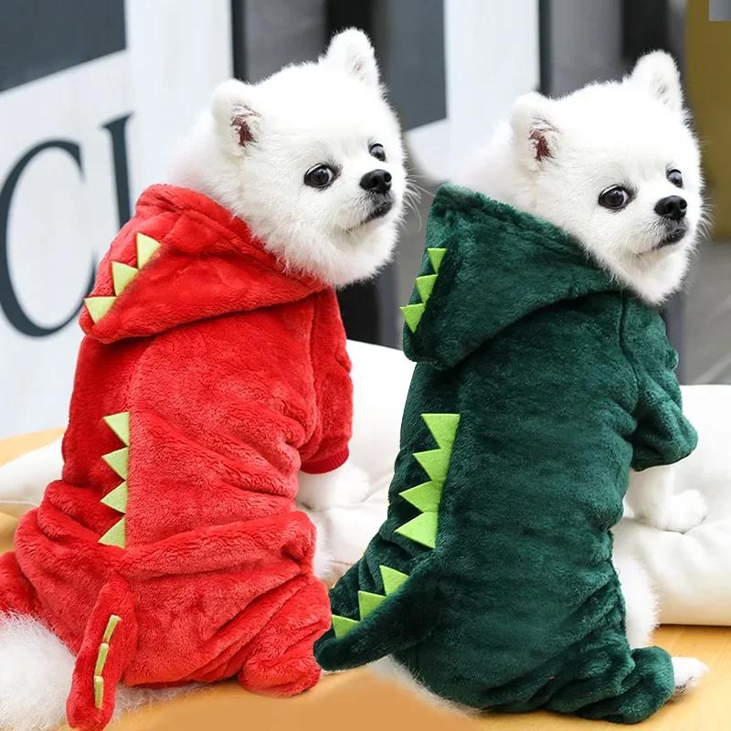 Dinosaur Dog Clothes Fleece Pet Jumpsuits Winter Warm Dog Coat Jacket for Dogs Hoodies Chihuahua French Bulldog Clothing