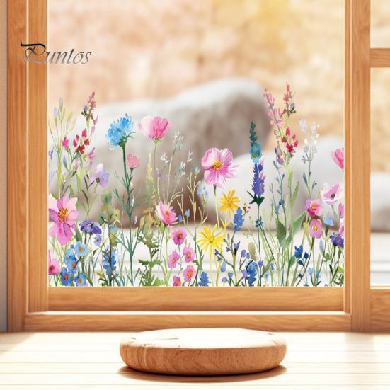 Adesivo statico floreale colorato bifacciale, adesivo con fiori impermeabili, adesivi primaverili per finestre in vetro, porte, casa, ufficio