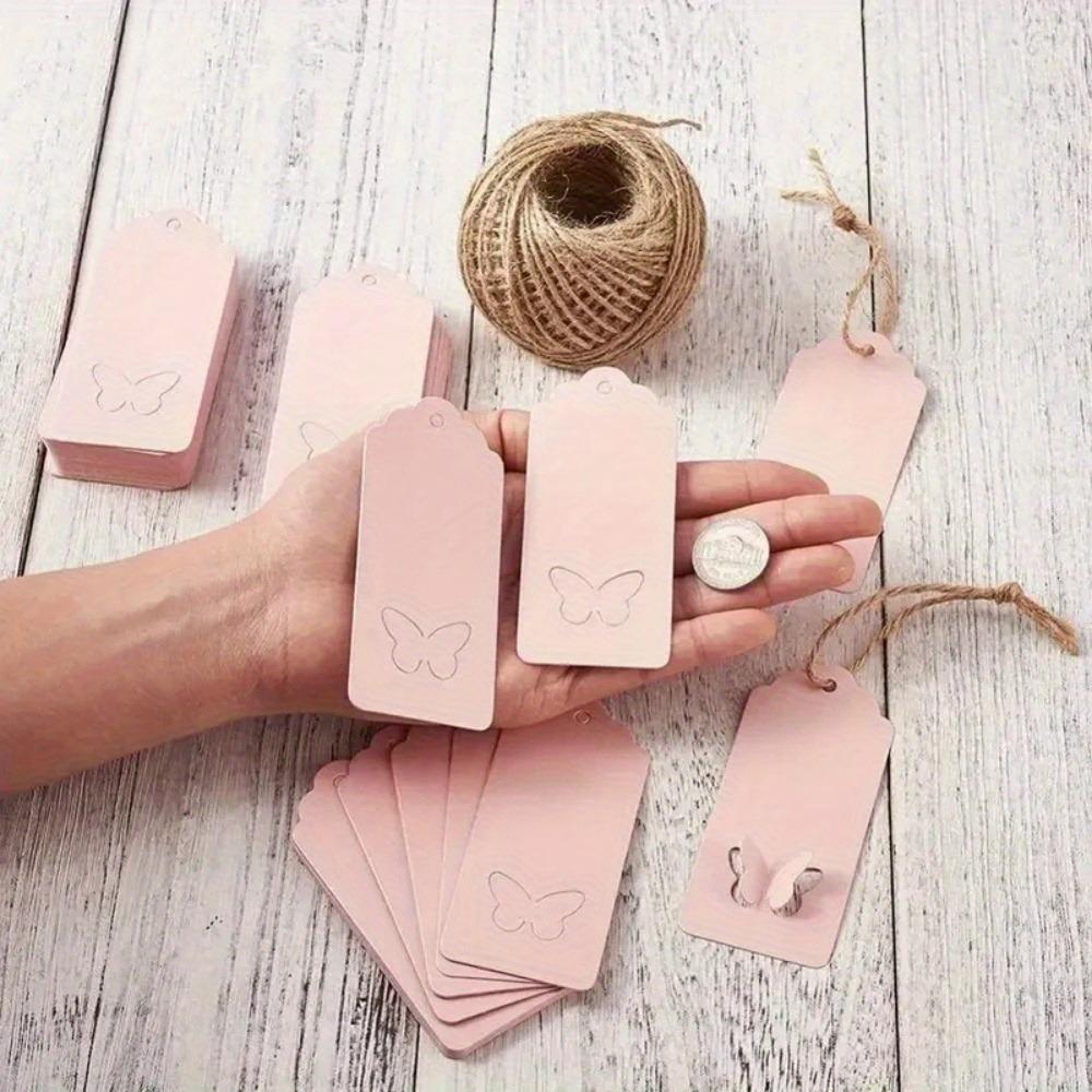100Pcs Hollow Out Paper Gift Wrapping Tag Wavy Top Edge and Butterfly Wings Hollowed Out Hang Tags