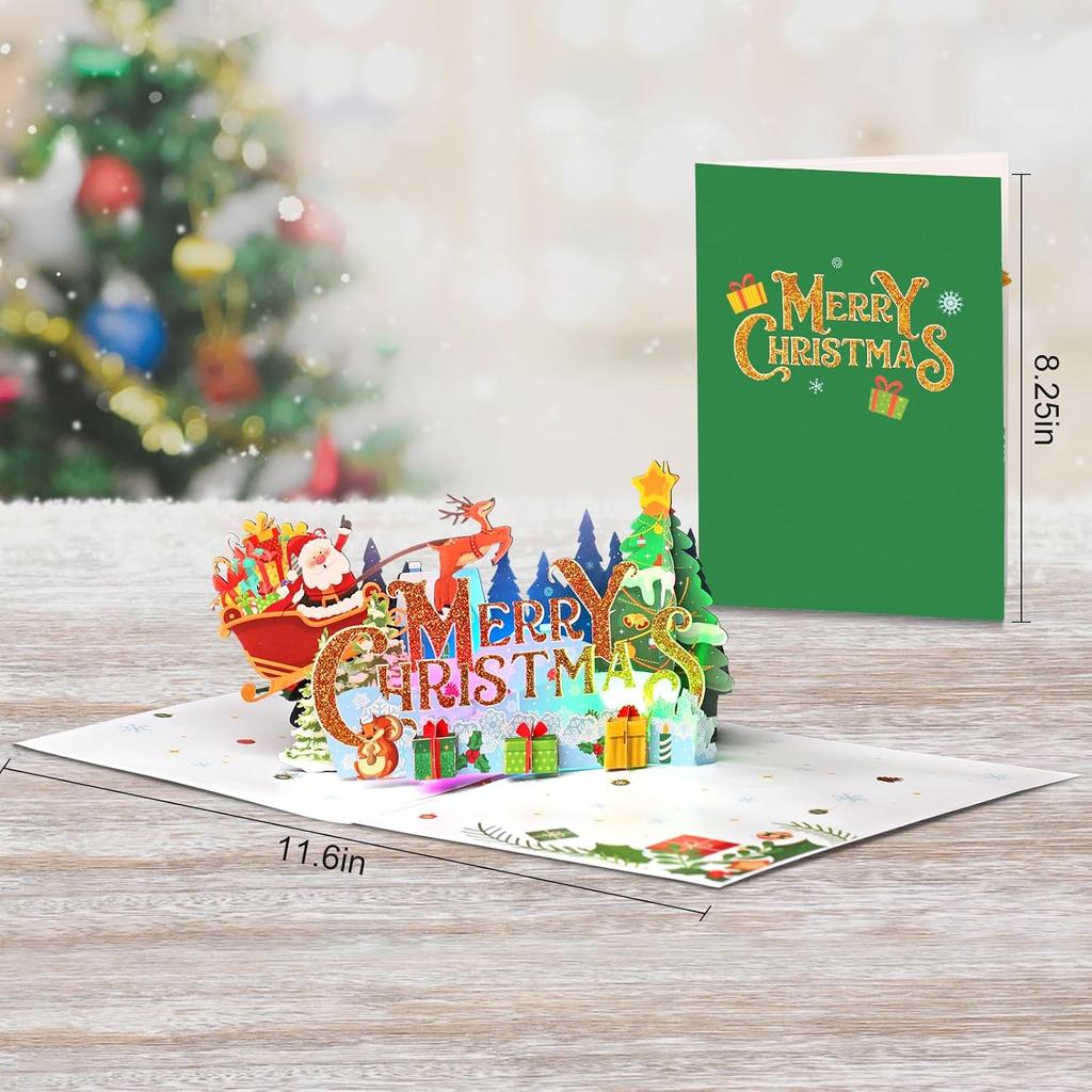 Merry Christmas Cards, Light Music Christmas Card, 3D Pop Up Xmas Card