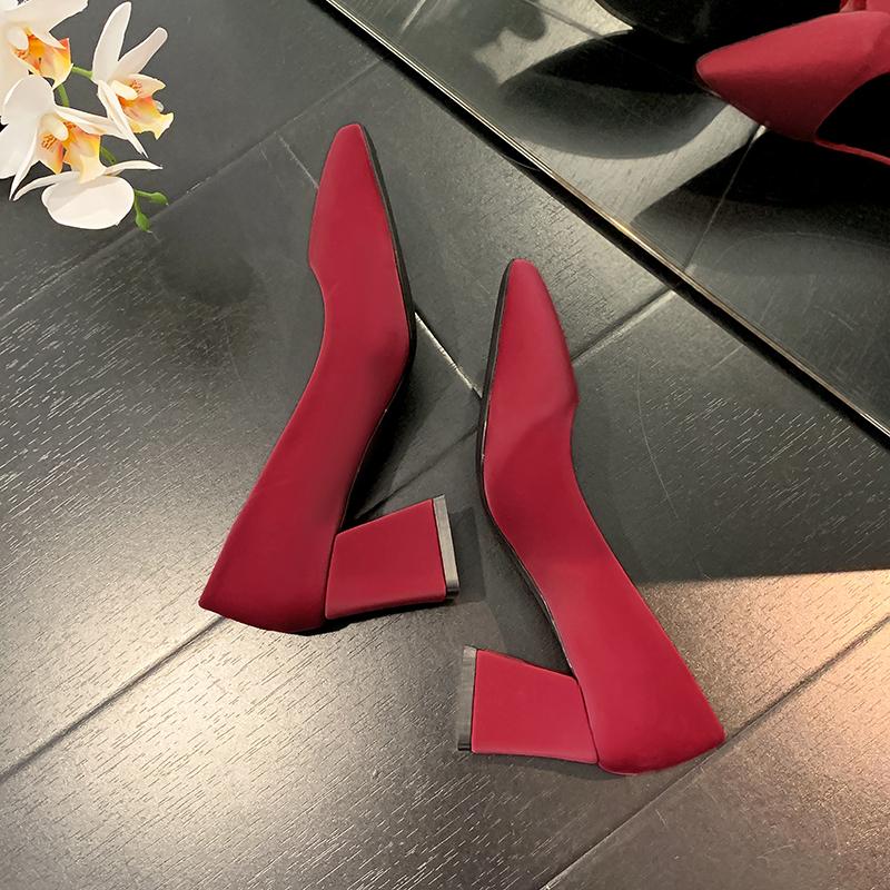 New Women Slip-On Chunky Heels High Heels Women Temperament Pointed Toe Shallow Sexy Wedding Shoes Pumps Plus Size 35-42