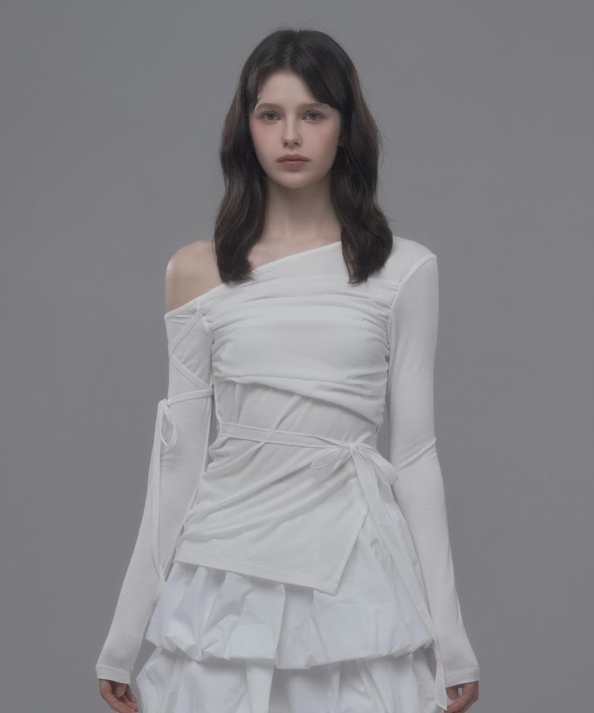 Mausolleum Double Ribbon Sheer Top - White