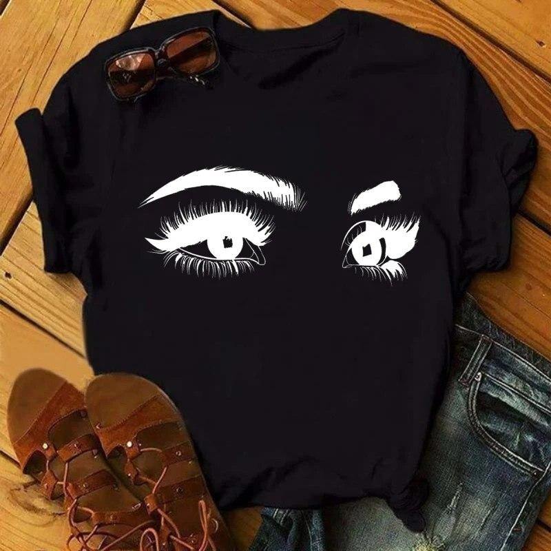 90 -х эстетические ресницы принты Tshirt Women Harajuku повседневная футболка Femme — фото 8