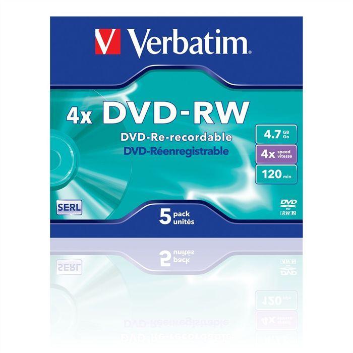 DVD-RW VERBATIM - Pakke med 5 - 4x - 4,7 GB - Krystallboks