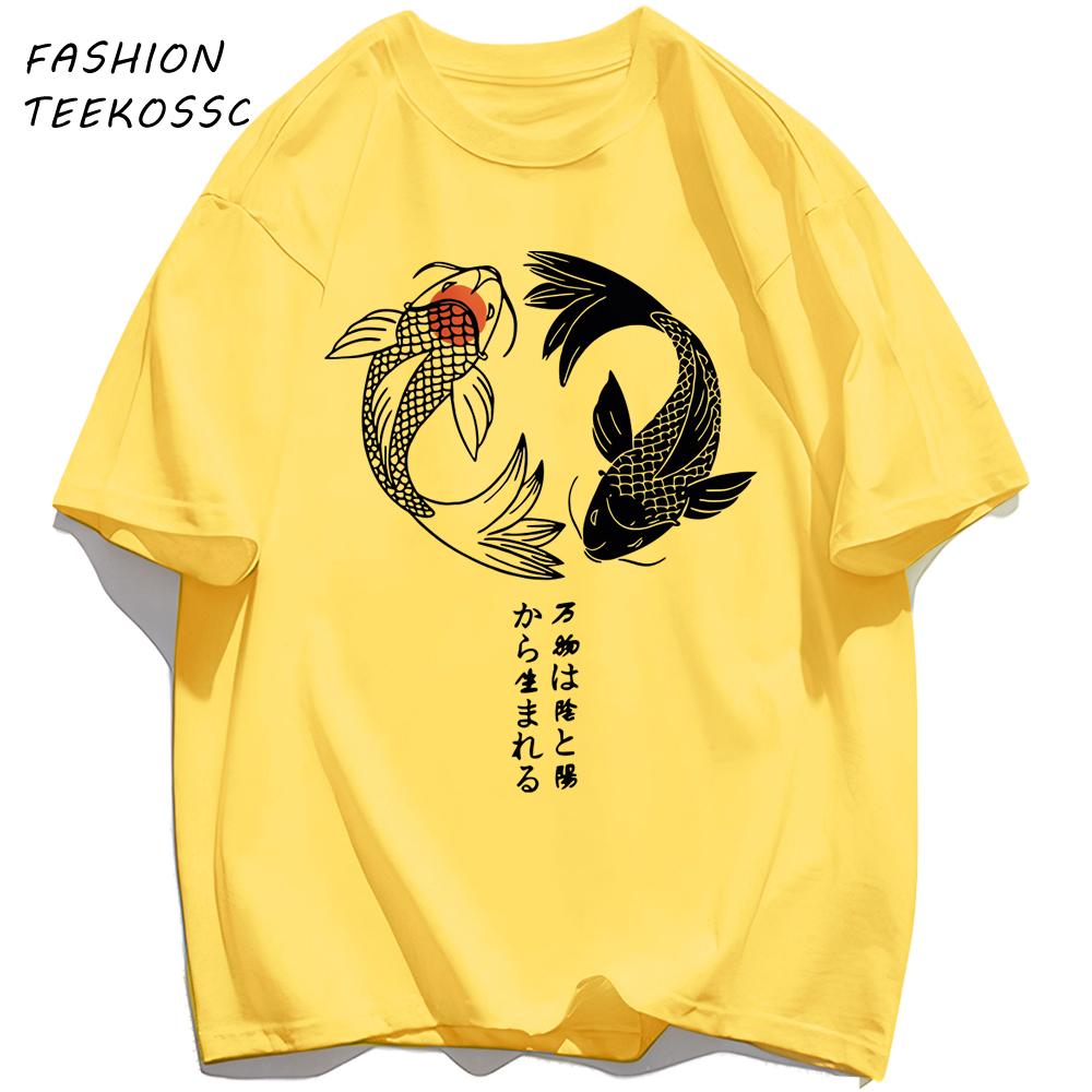 Two Koi Fish Swimming In Watermen T Shirts AllMatch Soft Short Sleev Fashion Summer Basics TShirt Unisex Cotton Loose Top