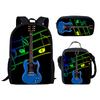 Zaino Scuola per Bambini Zaino per Laptop Zaino Giornaliero Borsa Pranzo Astuccio Musica Chitarra Stampa 3D Novità Divertente Cool di Lusso 3pz/Set