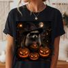 Halloween Raccoon Shirt Witch Pumpkin Spooky T Shirt Tee Halloween Outfit Men Graphic Autumn Apparel Woodland Creature Jack Lantern Cottage