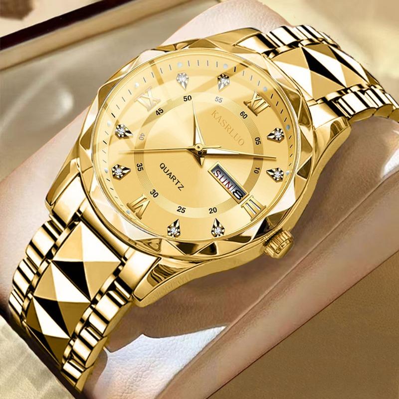 KASRLUO Uhr Herren Doppeltes Datum Rhombus Gehäuse Leuchtend Wasserdicht Mode Premium Quarz Uhr