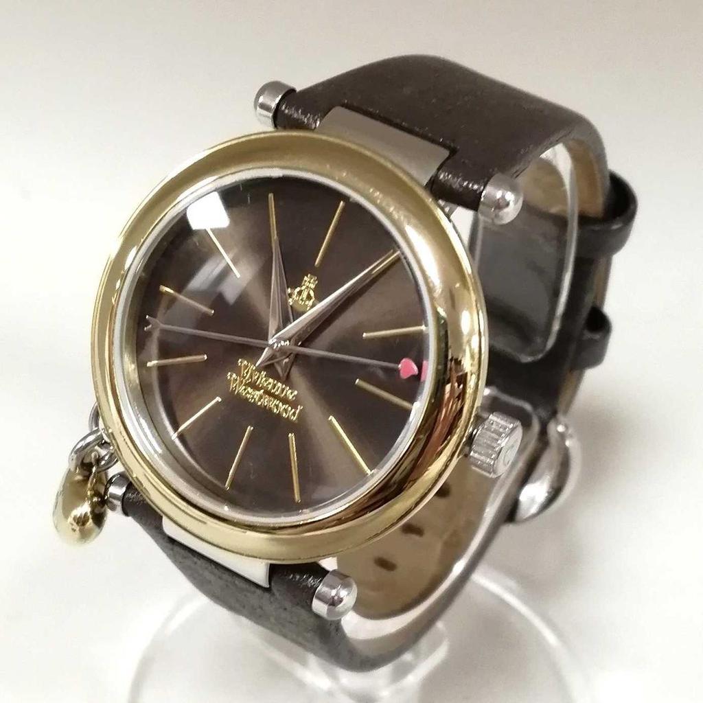 Used VIVIENNE WESTWOOD Gold X Dark Brown Quartz Wrist Watch