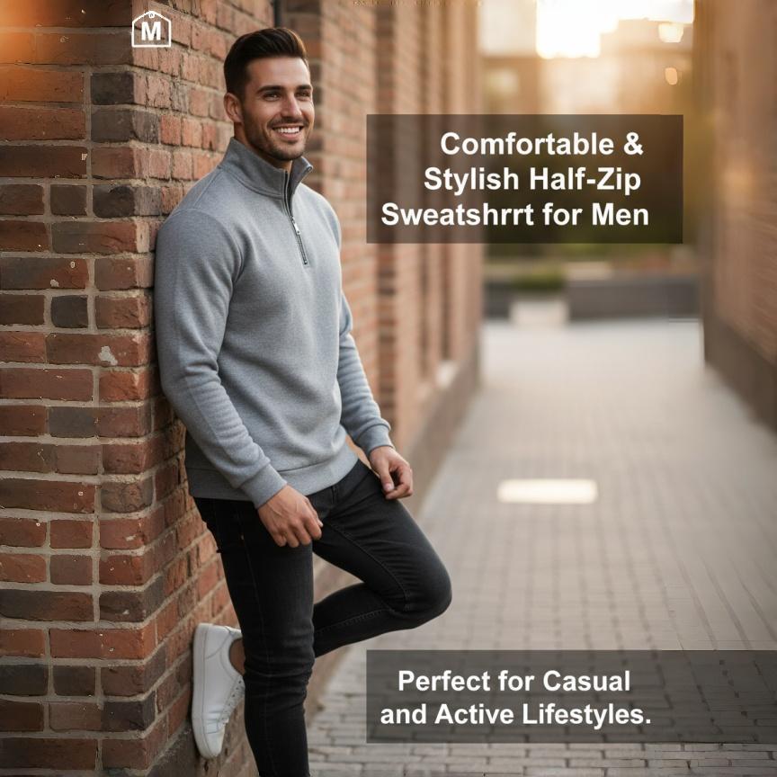 Men's Quarter Zip Pullover Sweater - Solid Color Long Sleeve Casual Top Slim Fit Half Zip Sweatshirt for Autumn & Winter Outwear