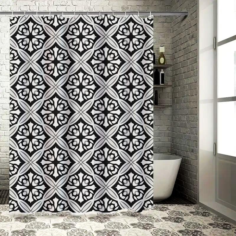 Schwarz-Weiß-Duschvorhang mit klassischem Muster für Badezimmerdekoration, Wasserdichter Duschvorhang-Einsatz, Ideales Geschenk (80x180cm)