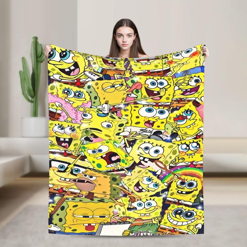 Soft Blanket Children Camping SpongeBobs Bikini Bottom Scene Throw Blanket Flannel Bedspread For Home Decor Sofa Bed Cover