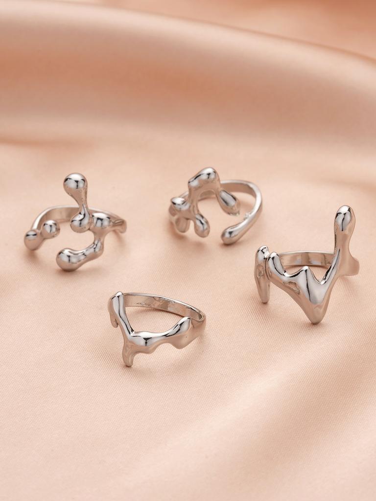 4PCS Hip Hop Fashion Geometric Water Drop Shape Women's Ring Set Music Festival Ball Zircon