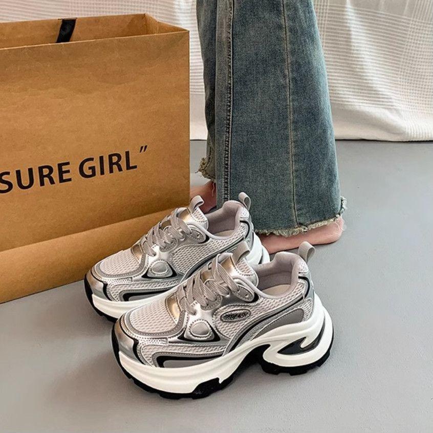 Trendy Dámské Platformové Dad Tenisky s Silnou Podrážkou - Jaro/Podzim 2025 Street Style