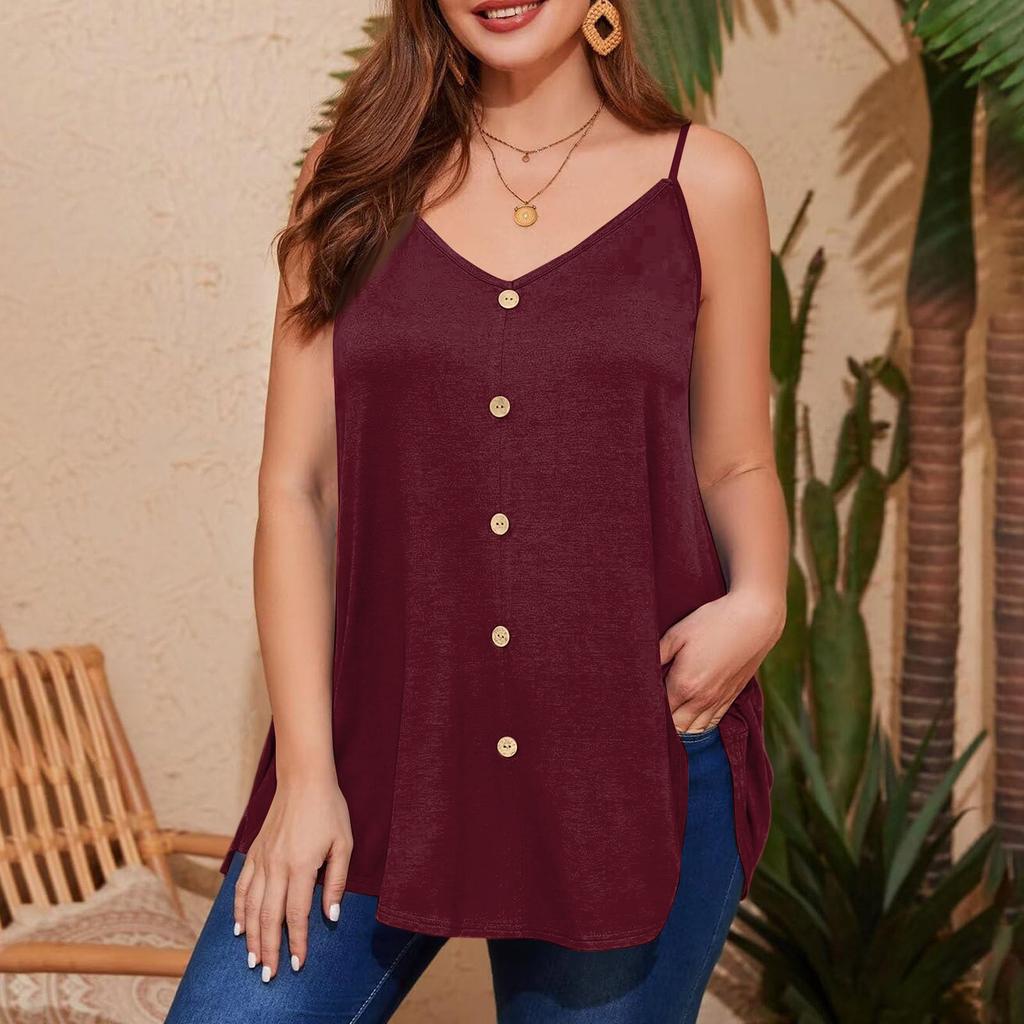 Dámská ležérní vesta plus size s nastavitelnými ramínky, top tílko bez rukávů s výstřihem do V