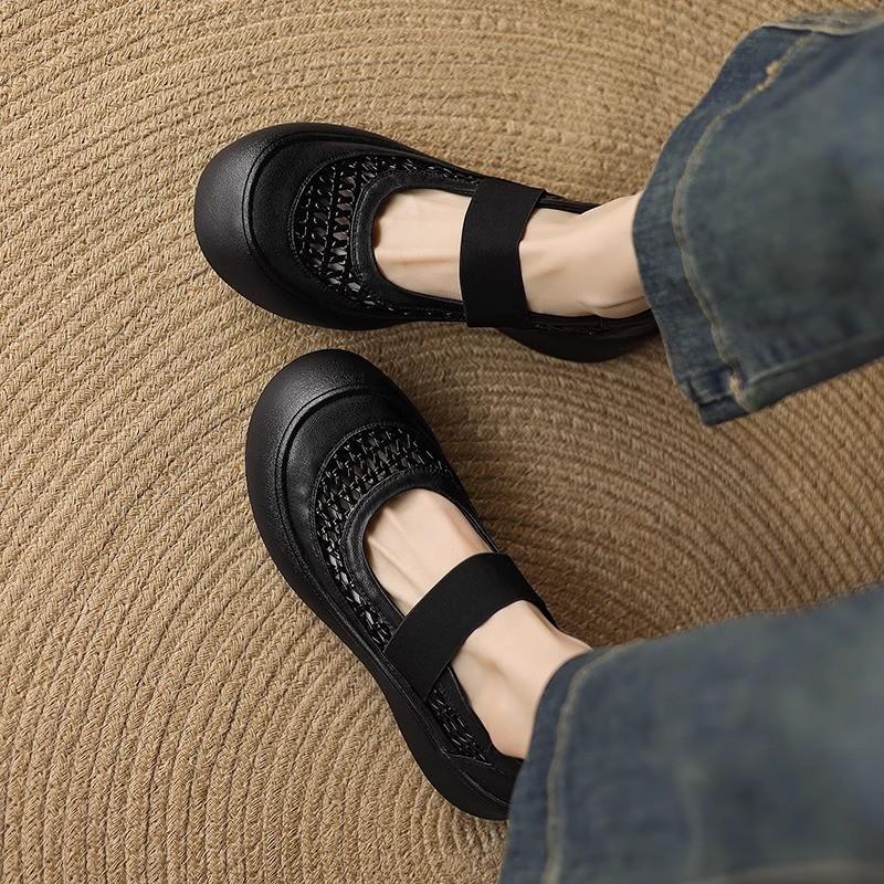 Sheepskin version bag head platform sandals hollowed Mary Jane shoes 2025 new summer mesh hole woven pig cage shoes