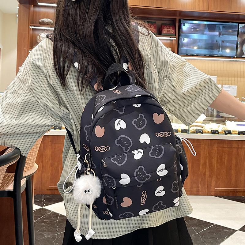 Schoolbag Cute Bear Schoolbag Casual Junior High School Students Go Out Travel Backpack Light Korean Version High School College Student Backpack