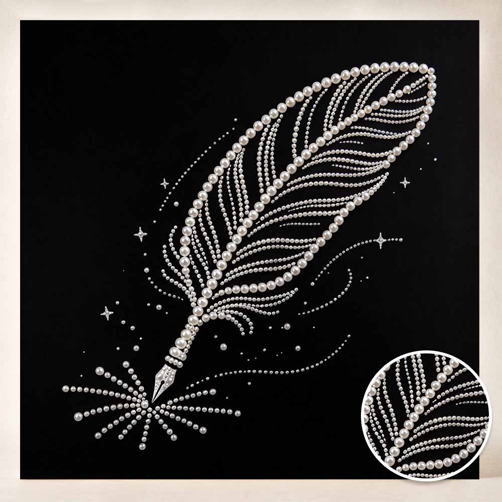 DIY Feather Pearl Diamond Painting Set with Frame. 3D Pearl Beads. Home Wall Decor