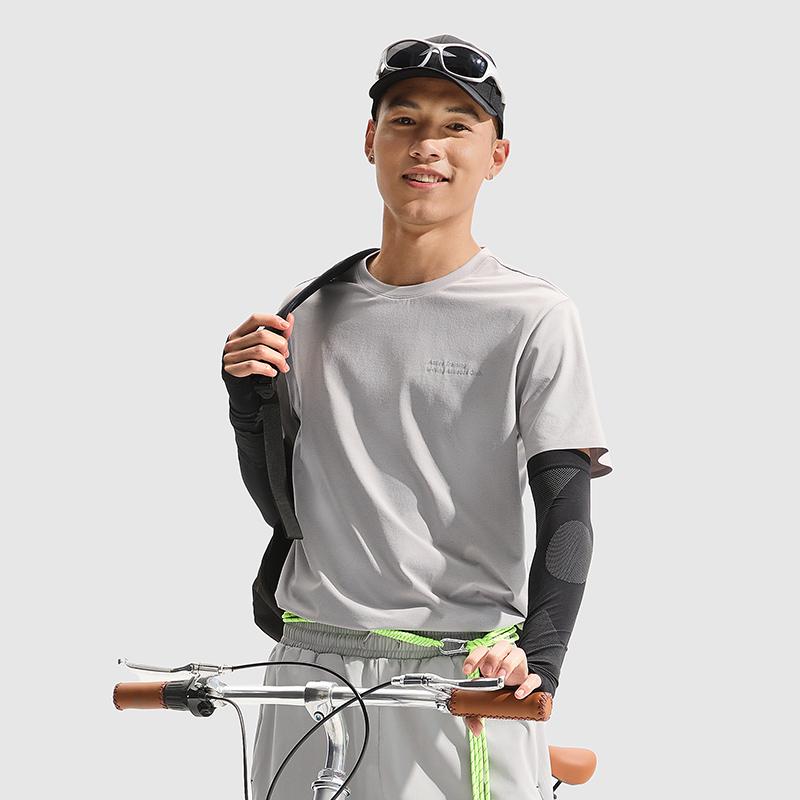 Li-Ning Cooling Tea T Quick-Dry Cool Casual Printed Letter Round Neck Sports Knit Short Sleeve T-Shirt Men tops Ultimate-Gray ATSU587-5