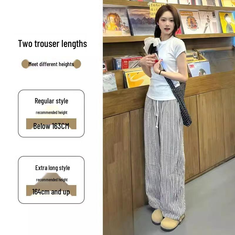 

Petite Black & White Striped High Waist Wide Leg Pants - Casual, Loose Fit XS (for 60-79 kg)