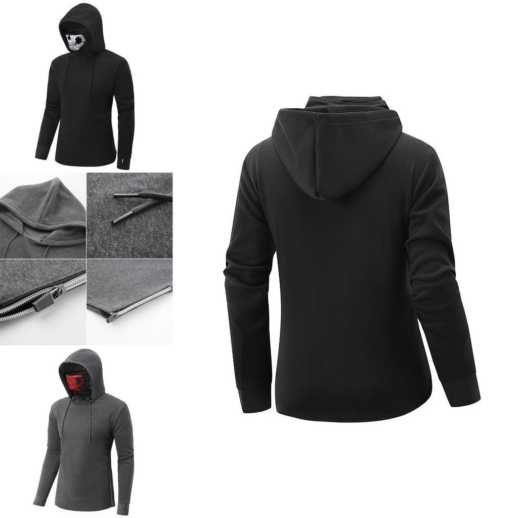 Stylish Loose Fit Long Sleeve Hoodie Sweatshirt With Skull Head Mask Print