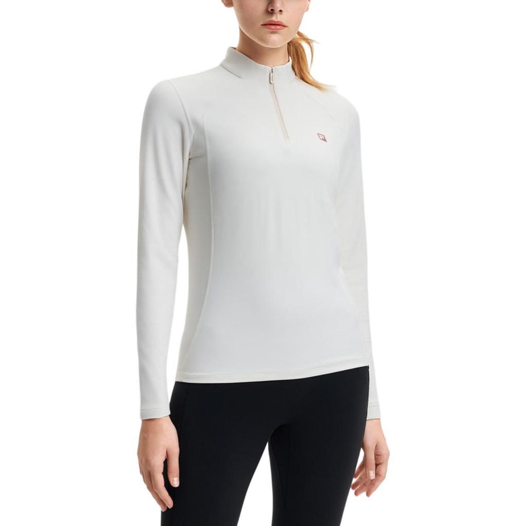 FILA Funnel Neck Half Zip Knit Long Sleeve T-Shirt Women tops Egrets-White A11W511218FWT