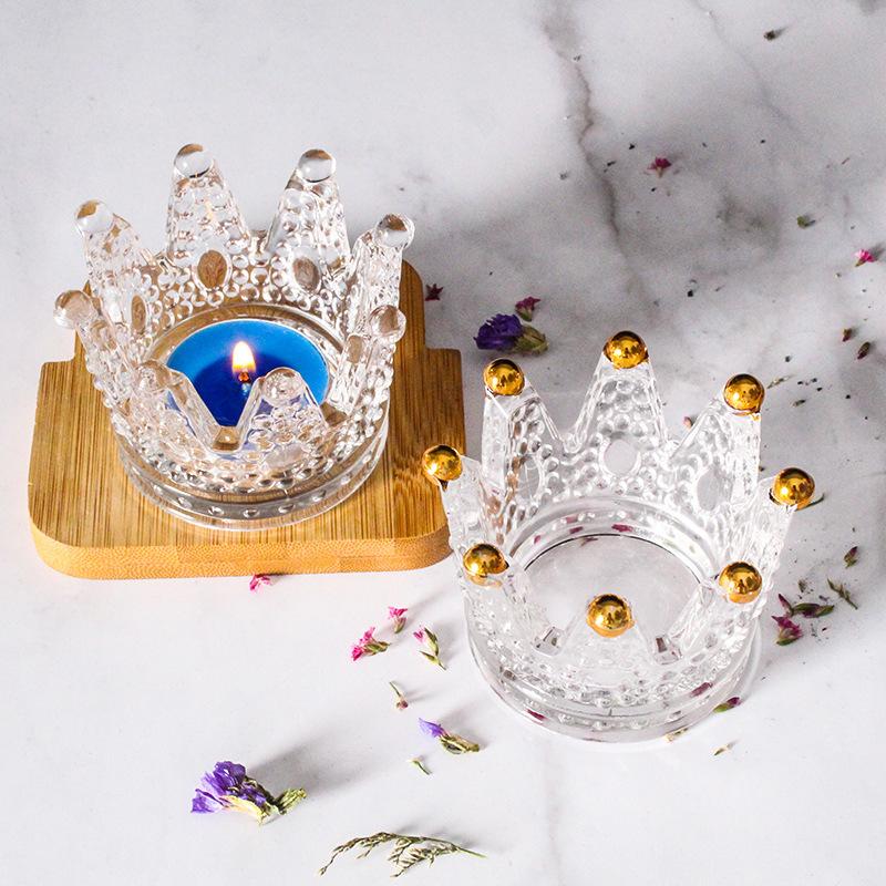 Creative Small Glass Candlestick Mini Crown Glass Ashtray Tea Candle Holder Bar Decor