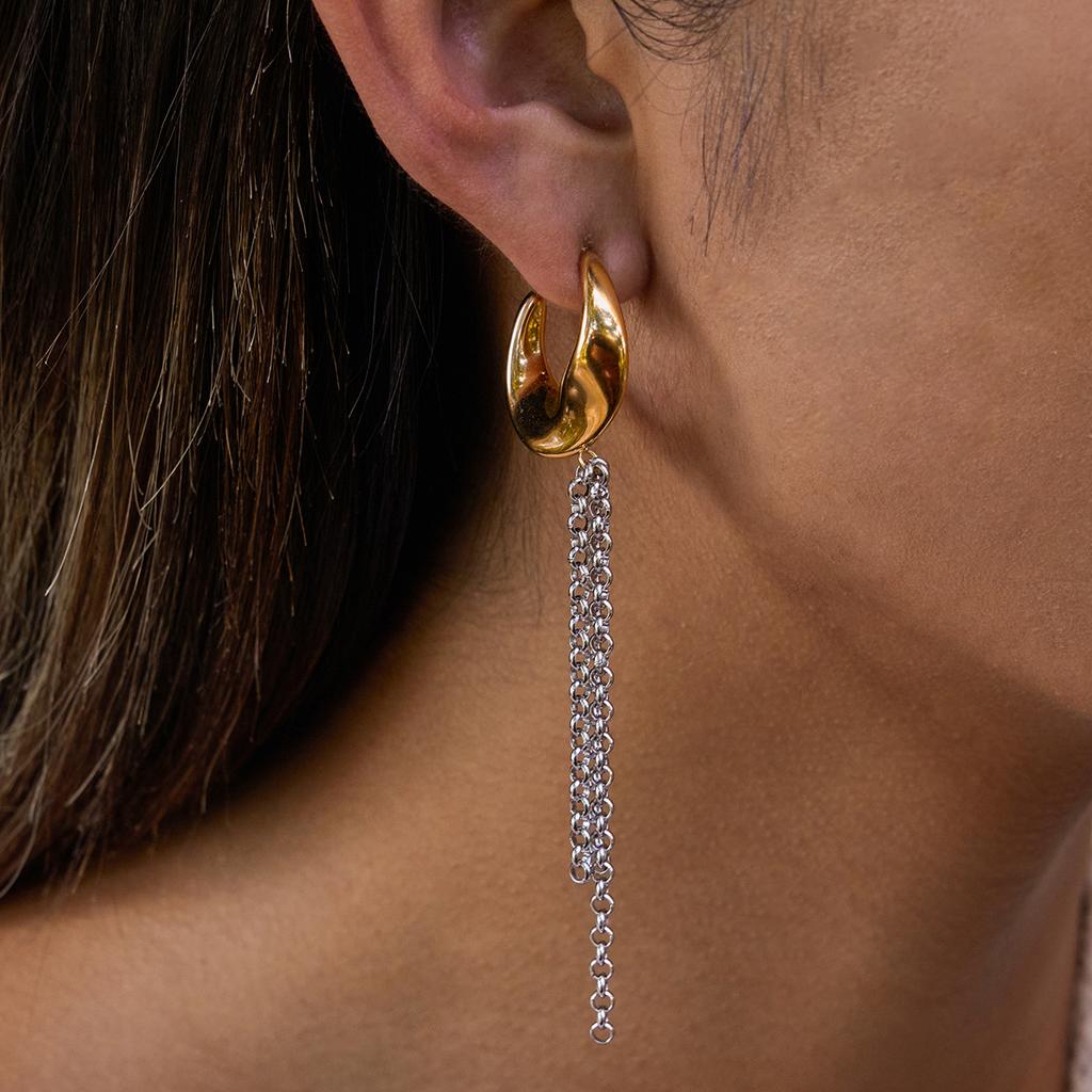 Design Sense Minimalist 18K Gold, Gold and Silver Color Matching Moon Twisted Tassel Earrings Earrings