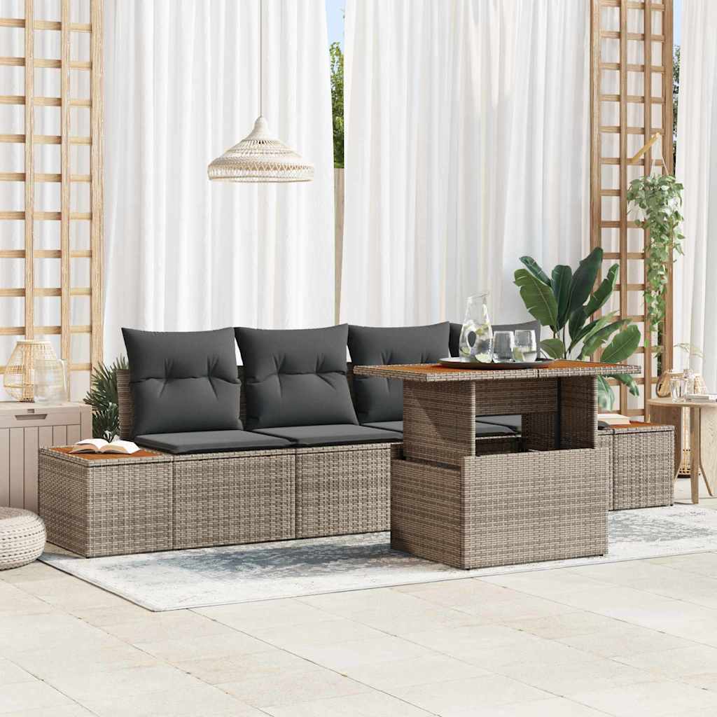 Garden Dining Set with Cushions 5 pcs Grey and Brown