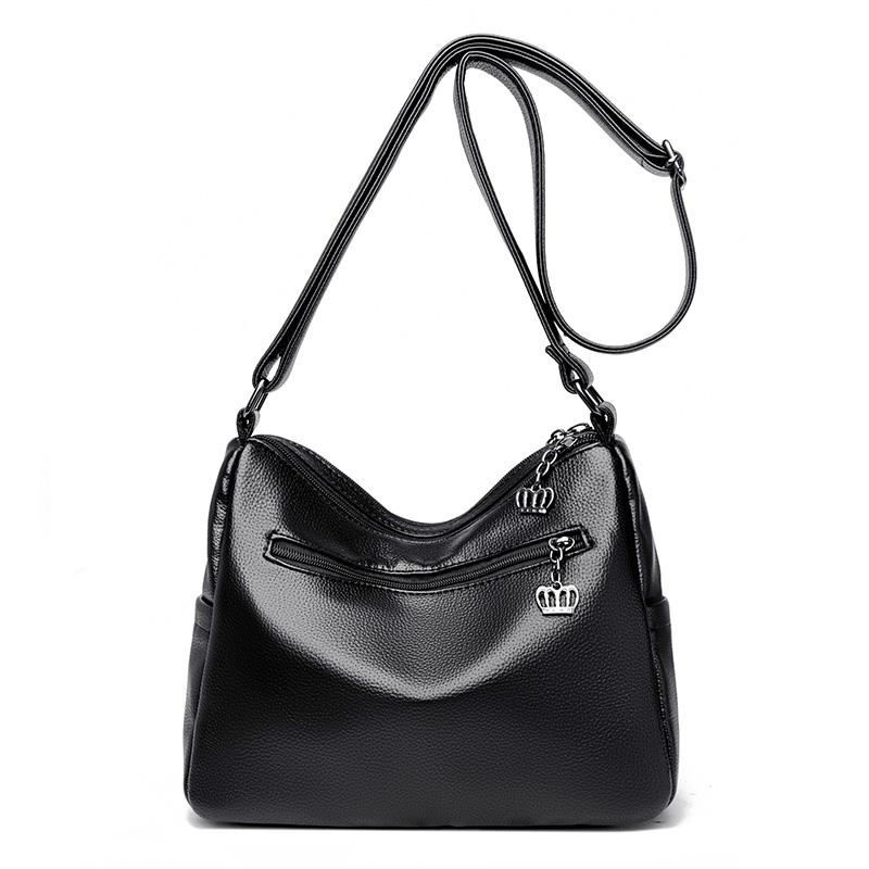 Кожаная сумка Женская сумка среднего возраста Сумка через плечо для матери чёрный — фото 13