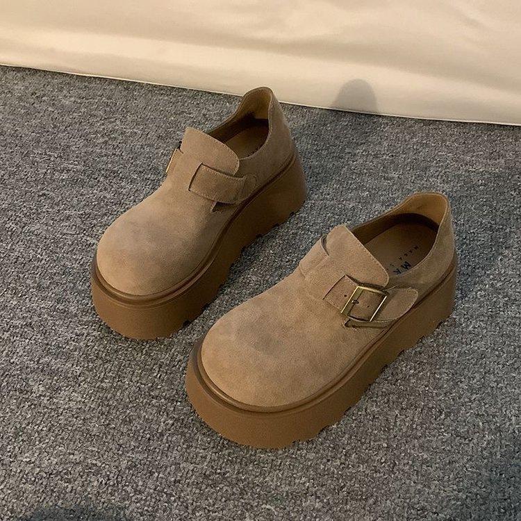Single shoes autumn retro board shoes small thick soles heightening casual Birkenstocks